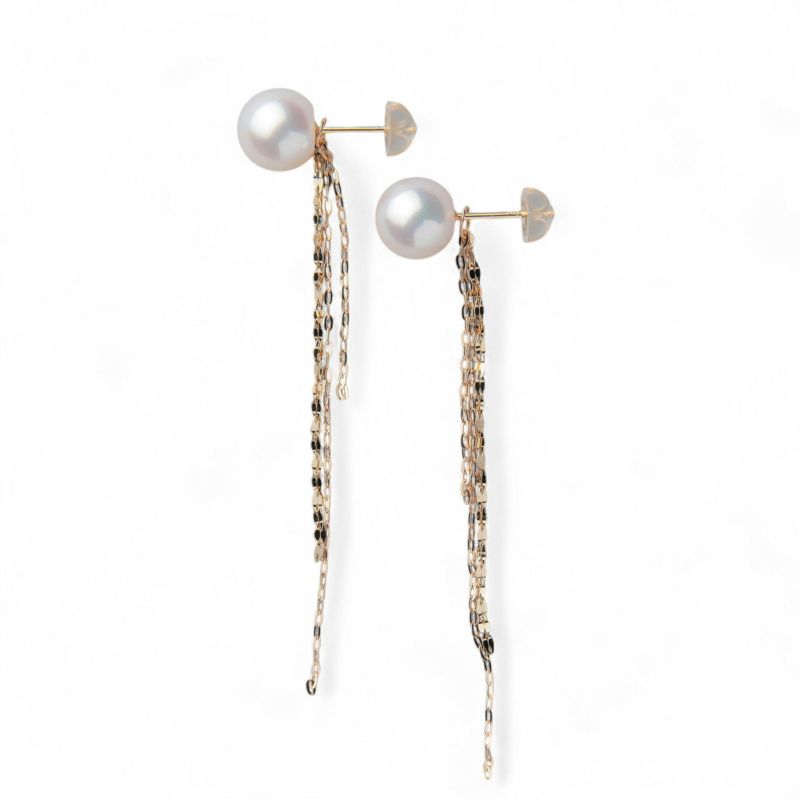 LUXE あこや真珠 ピアス8.5-9.0mm K18 フリンジチャーム付き