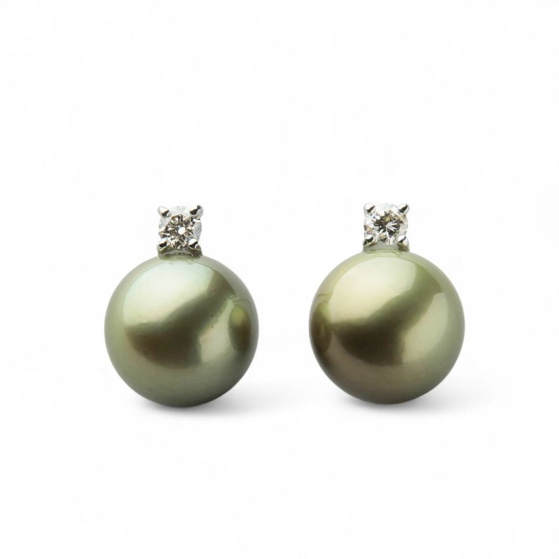 Pistachio タヒチ黒蝶真珠 ダイヤピアス　10mm K18WG/YG