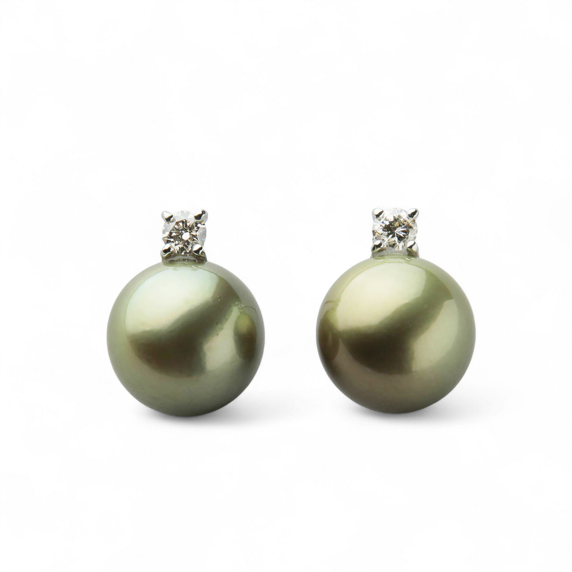 Pistachio タヒチ黒蝶真珠 ダイヤピアス　10mm K18WG/YG