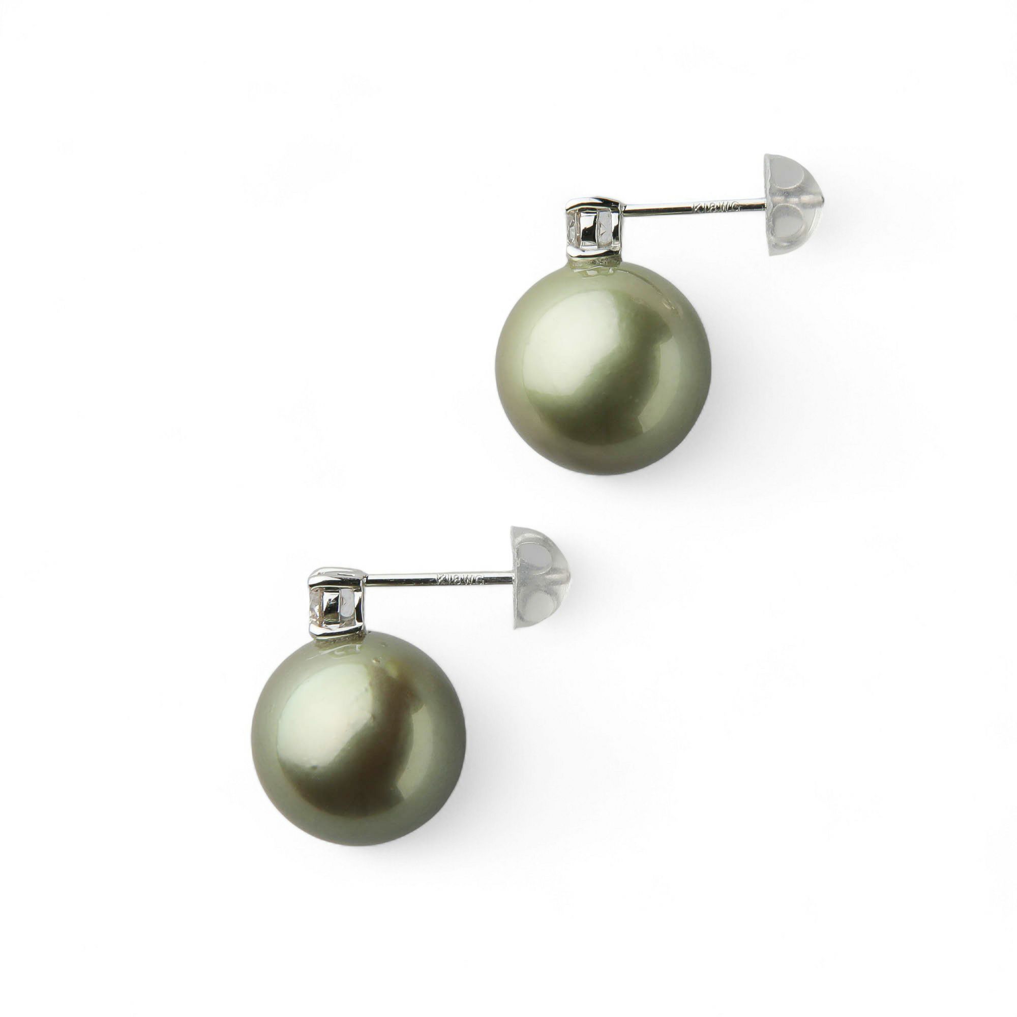 Pistachio タヒチ黒蝶真珠 ダイヤピアス　10mm K18WG/YG