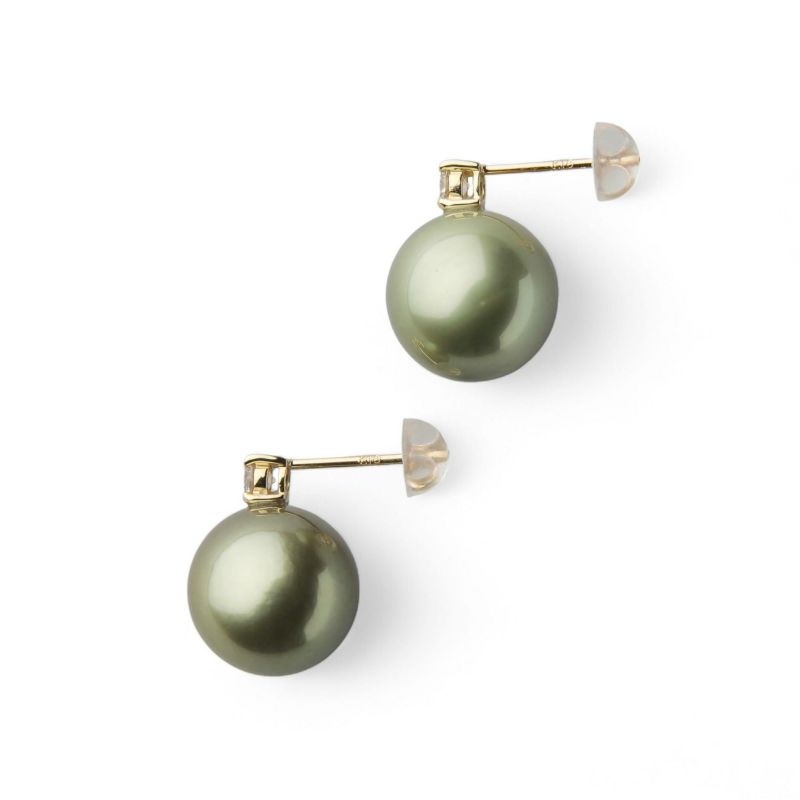 Pistachio タヒチ黒蝶真珠 ダイヤピアス　10mm K18WG/YG