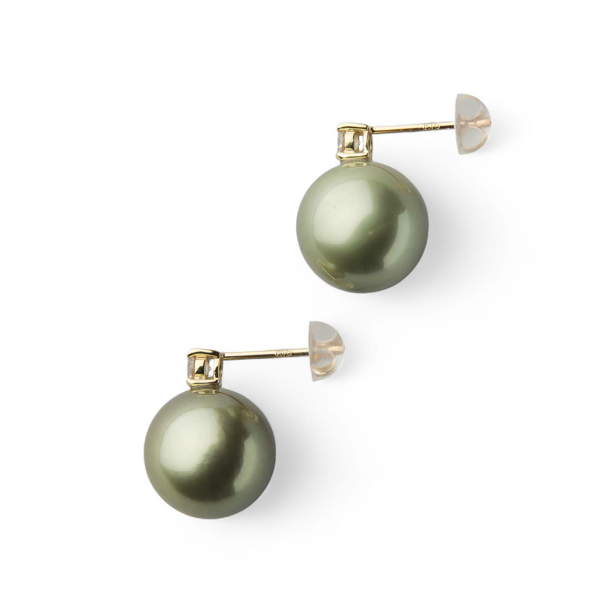 Pistachio タヒチ黒蝶真珠 ダイヤピアス　10mm K18WG/YG