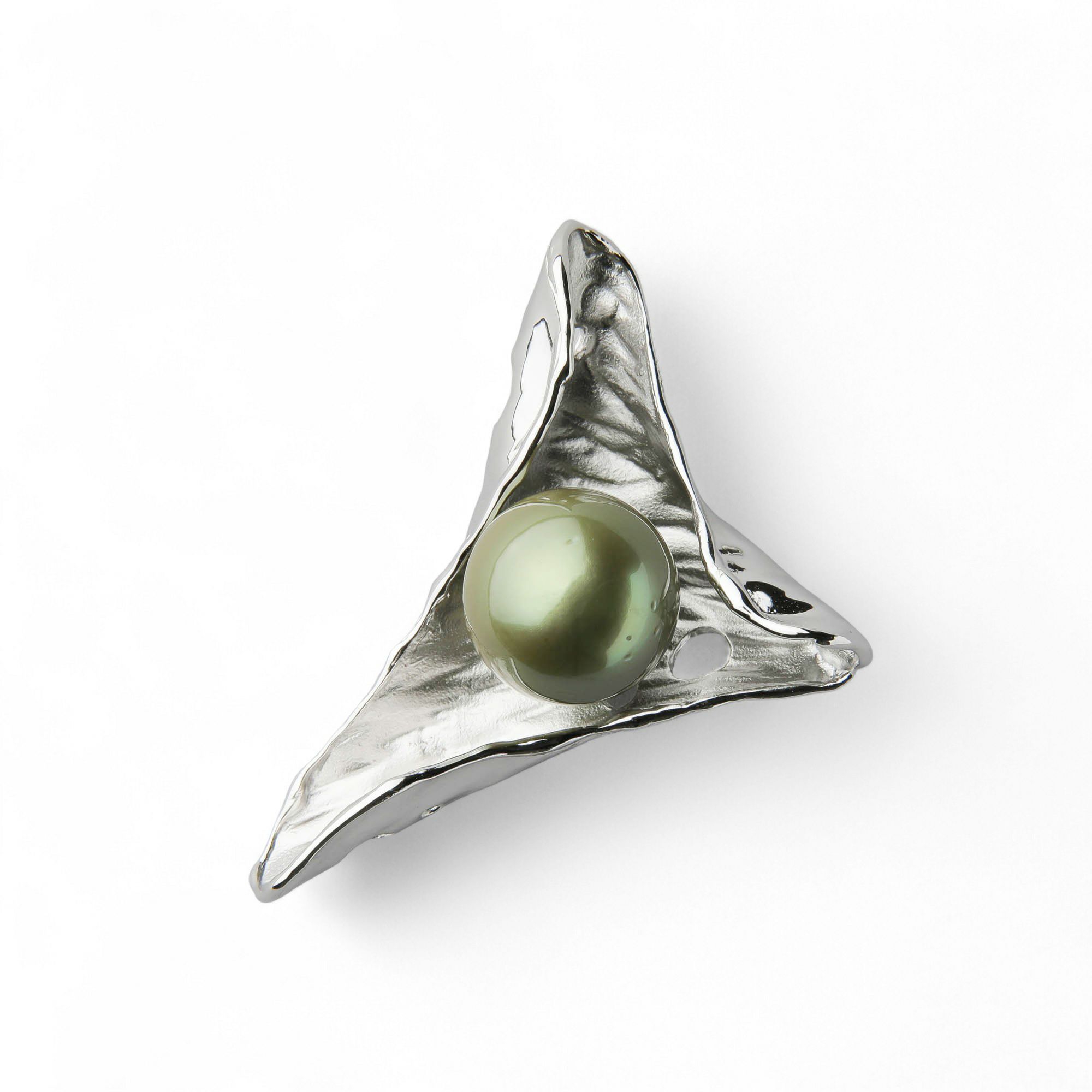 Pistachio タヒチ黒蝶真珠 ブローチ　14mm SV925