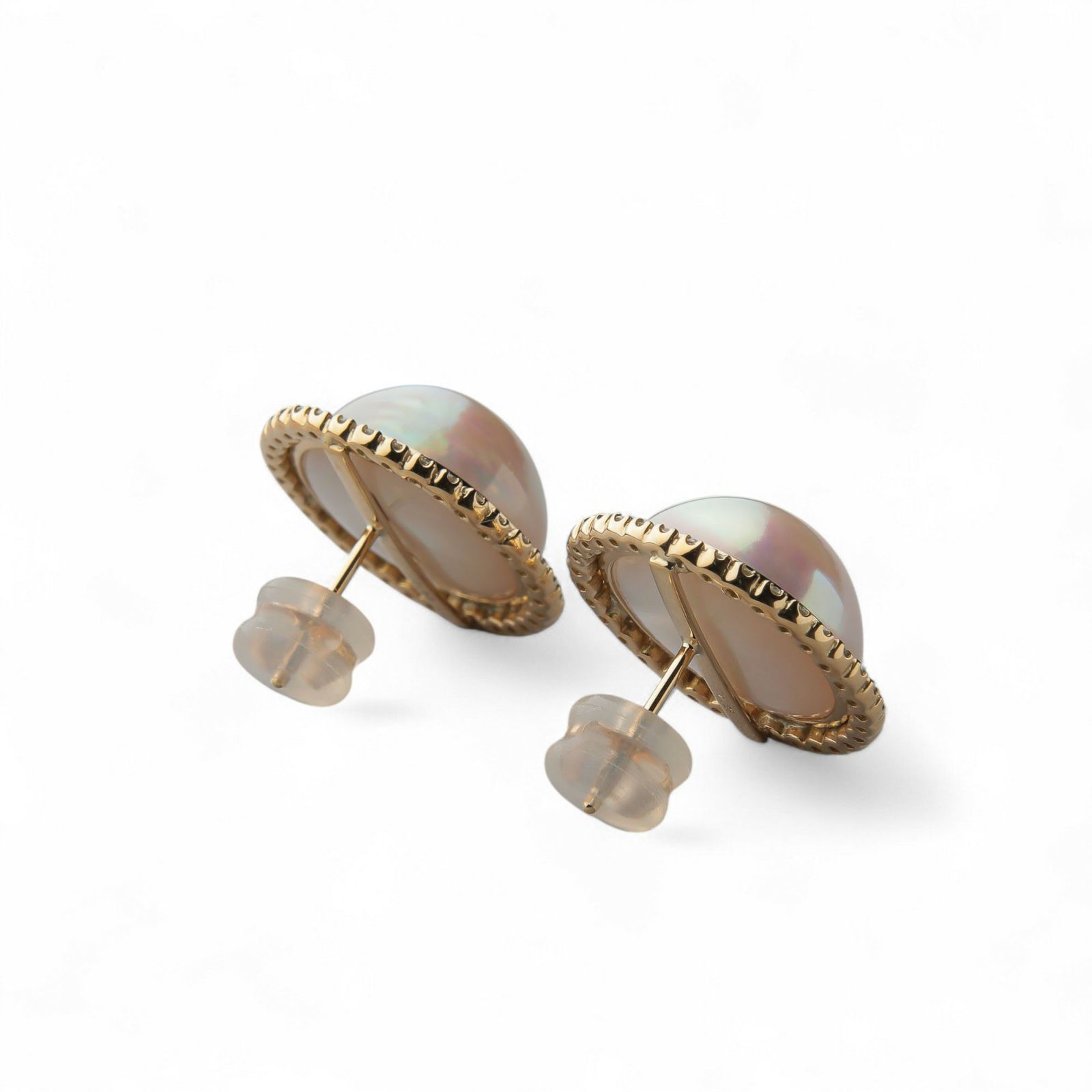 マベ真珠 ダイヤモンドピアス13mmUP K18YG　取り巻き