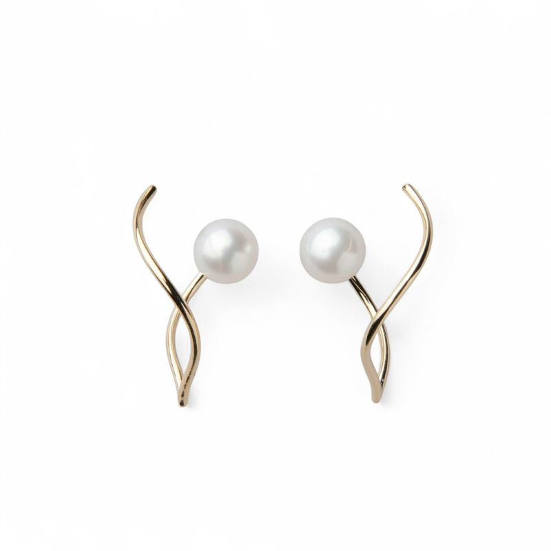  Foglia あこや真珠 ピアス6.0-6.5cm K18YG/K18WG