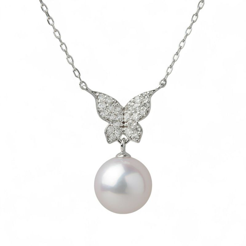 petit amie あこや真珠 蝶 ペンダント　7.5-8.0mm K18WG