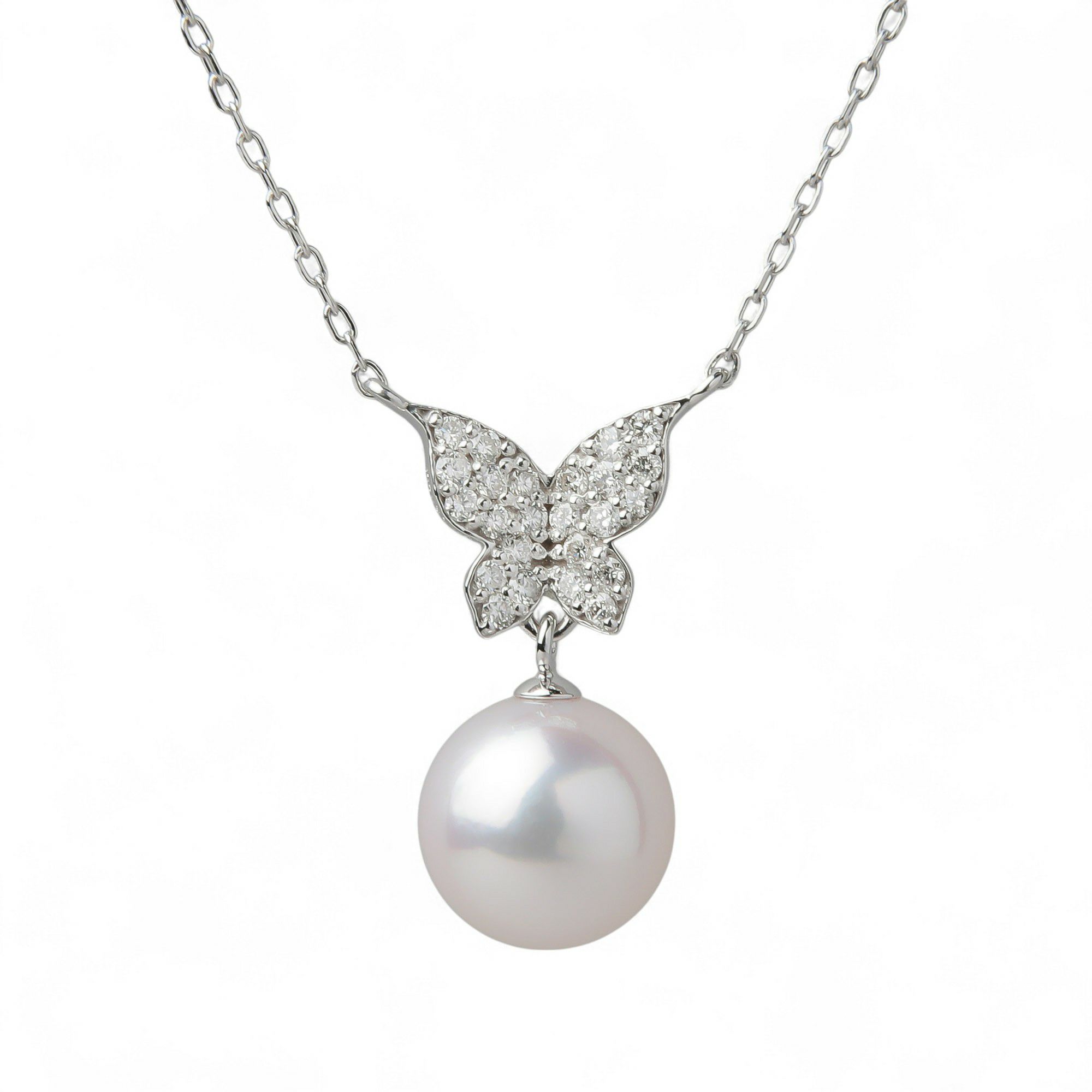 petit amie あこや真珠 蝶 ペンダント　7.5-8.0mm K18WG