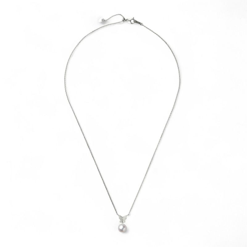 petit amie あこや真珠 蝶 ペンダント　7.5-8.0mm K18WG