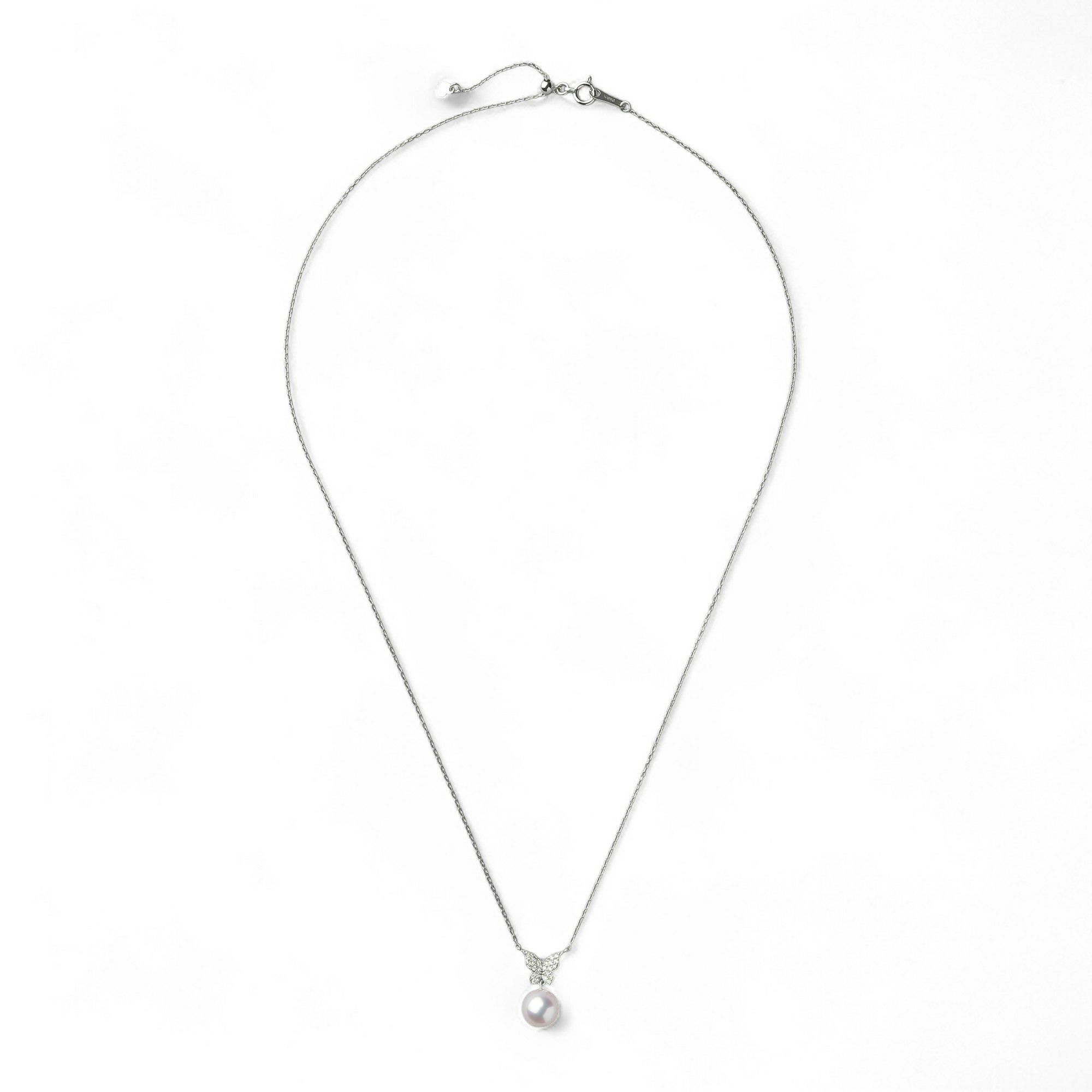 petit amie あこや真珠 蝶 ペンダント　7.5-8.0mm K18WG