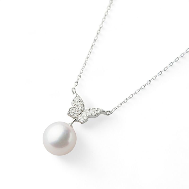 petit amie あこや真珠 蝶 ペンダント　7.5-8.0mm K18WG