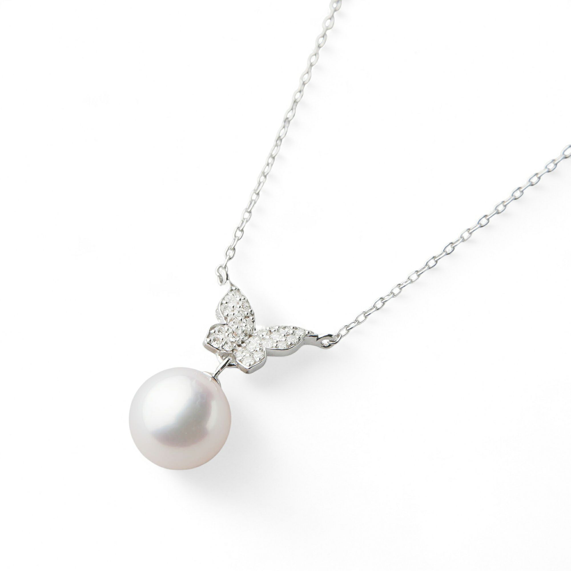 petit amie あこや真珠 蝶 ペンダント　7.5-8.0mm K18WG