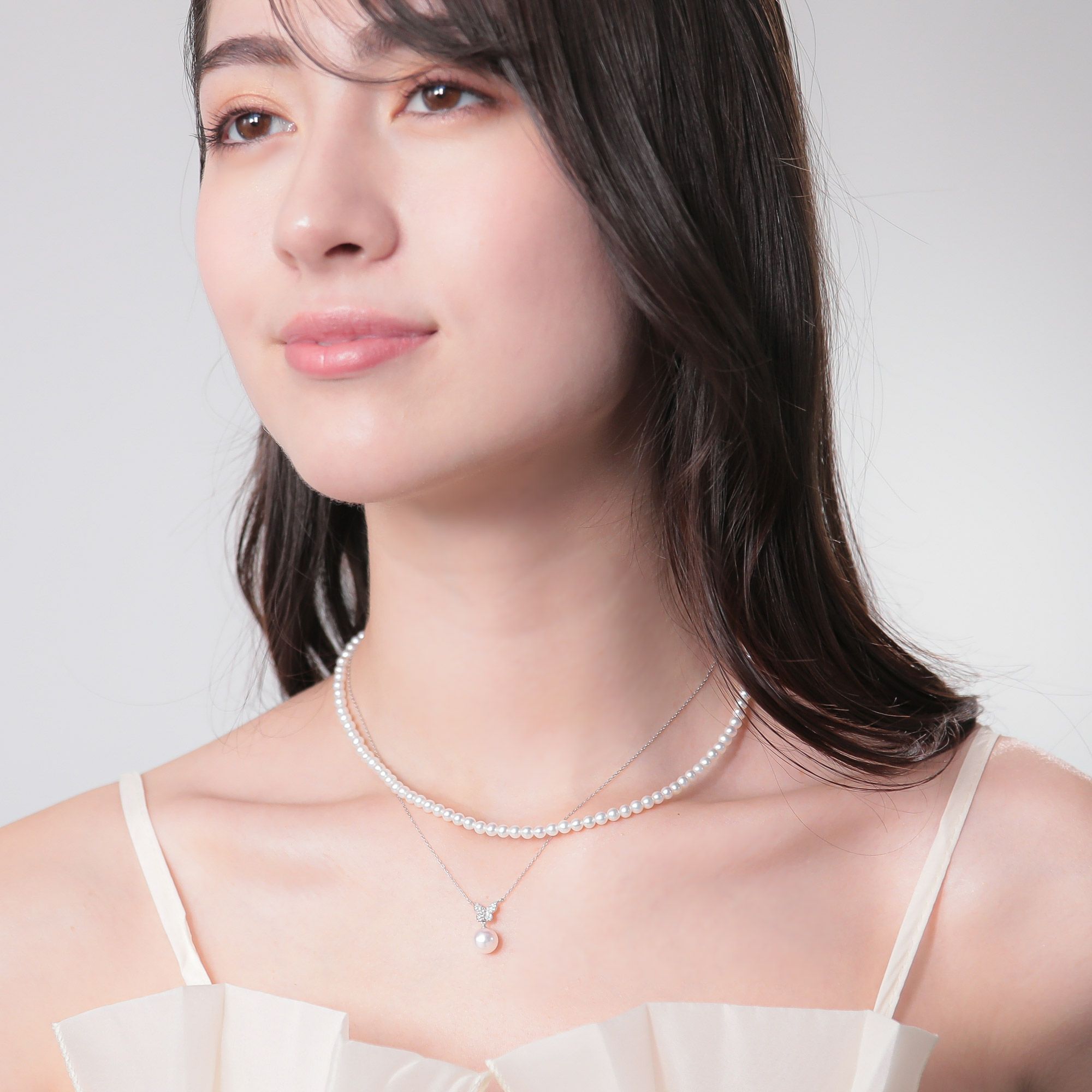 petit amie あこや真珠 蝶 ペンダント　7.5-8.0mm K18WG