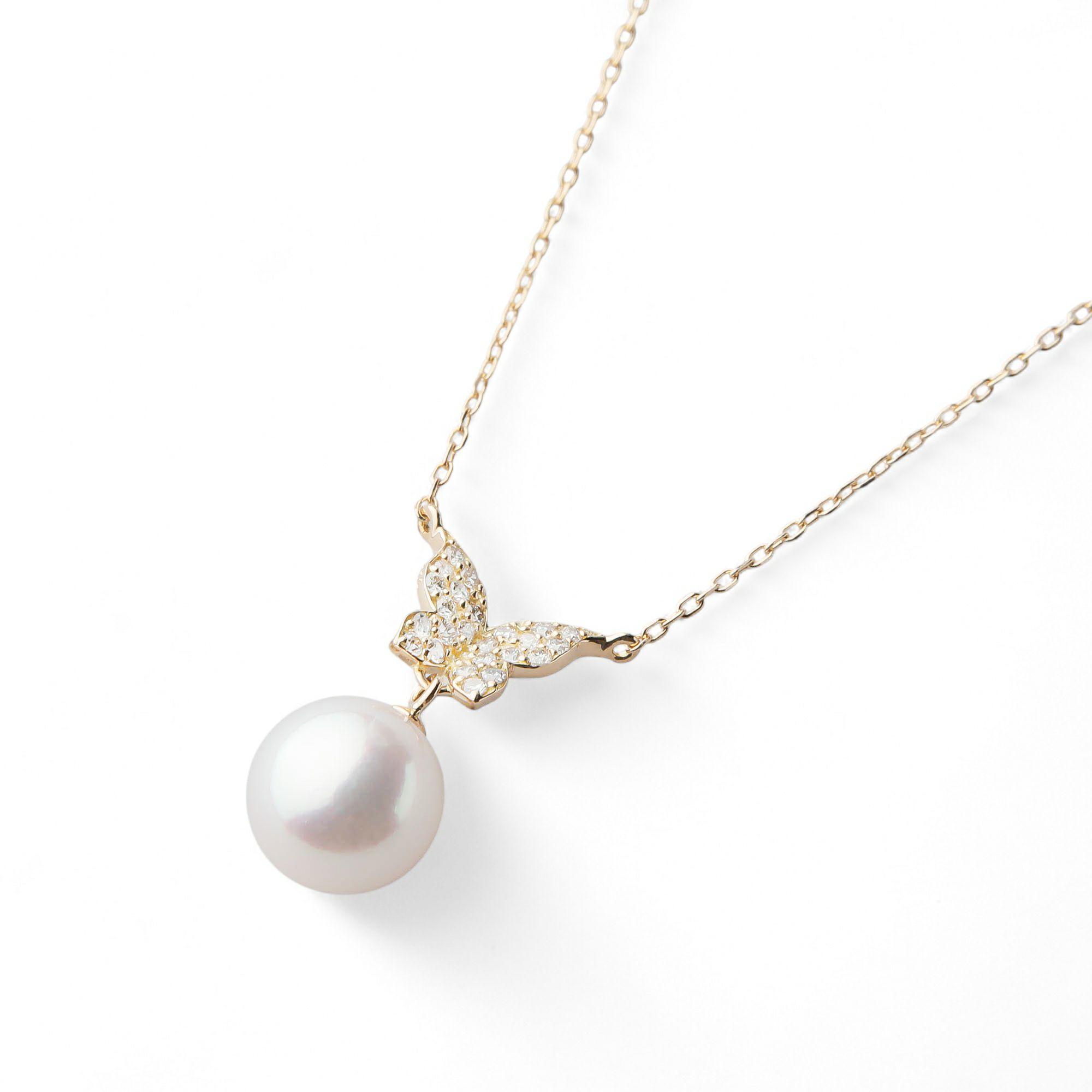 petit amie あこや真珠 蝶 ペンダント　7.5-8.0mm K18YG