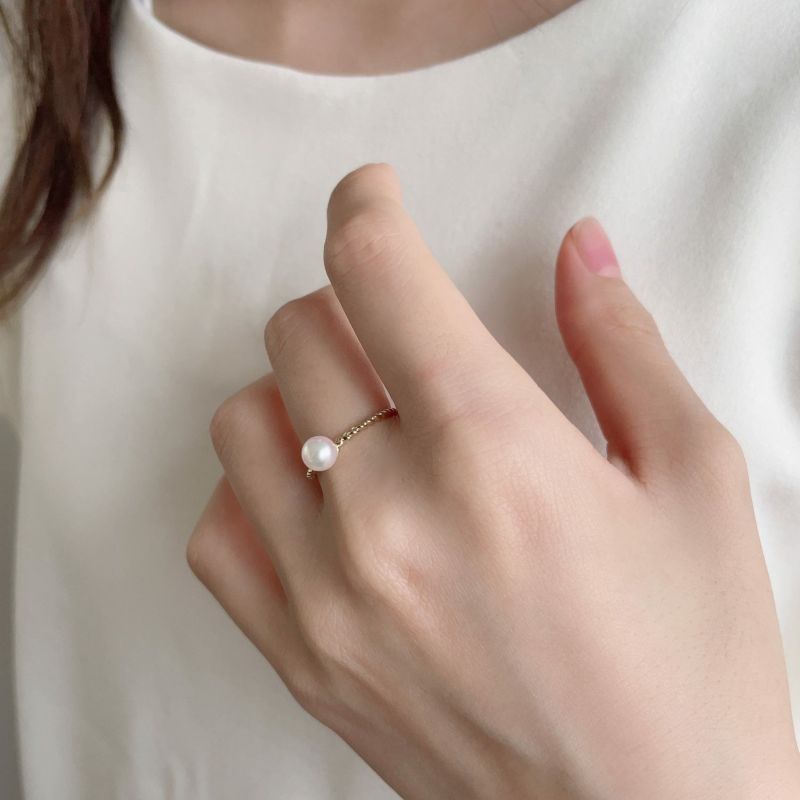 K18YG越物あこや真珠　無調色フリーリング 無調色 ナチュラルホワイト フリーサイズ リング あこや真珠