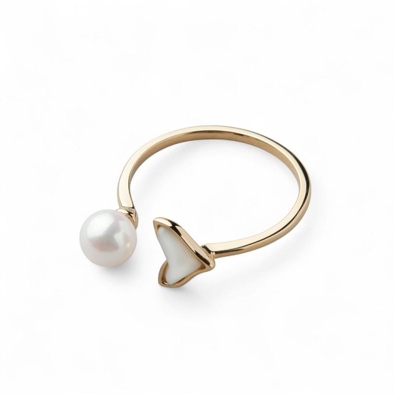 あこや真珠/白蝶シェル フォークリング 5.5-6.0mm K18YG ホエール