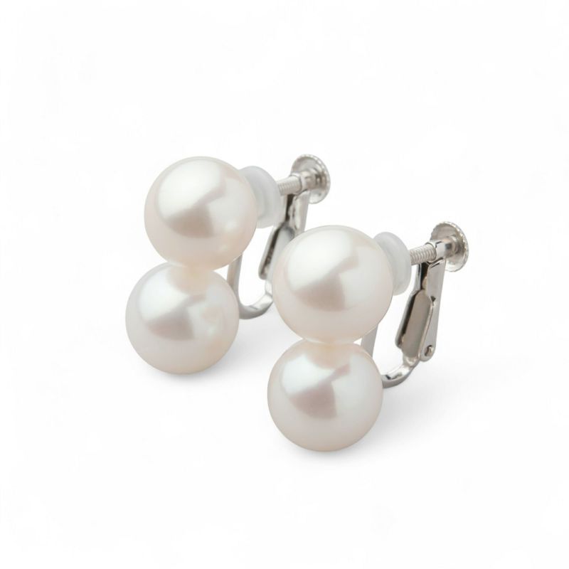  Bubble 淡水真珠 ダブルイヤリング　9mmUP SV925 ホワイト