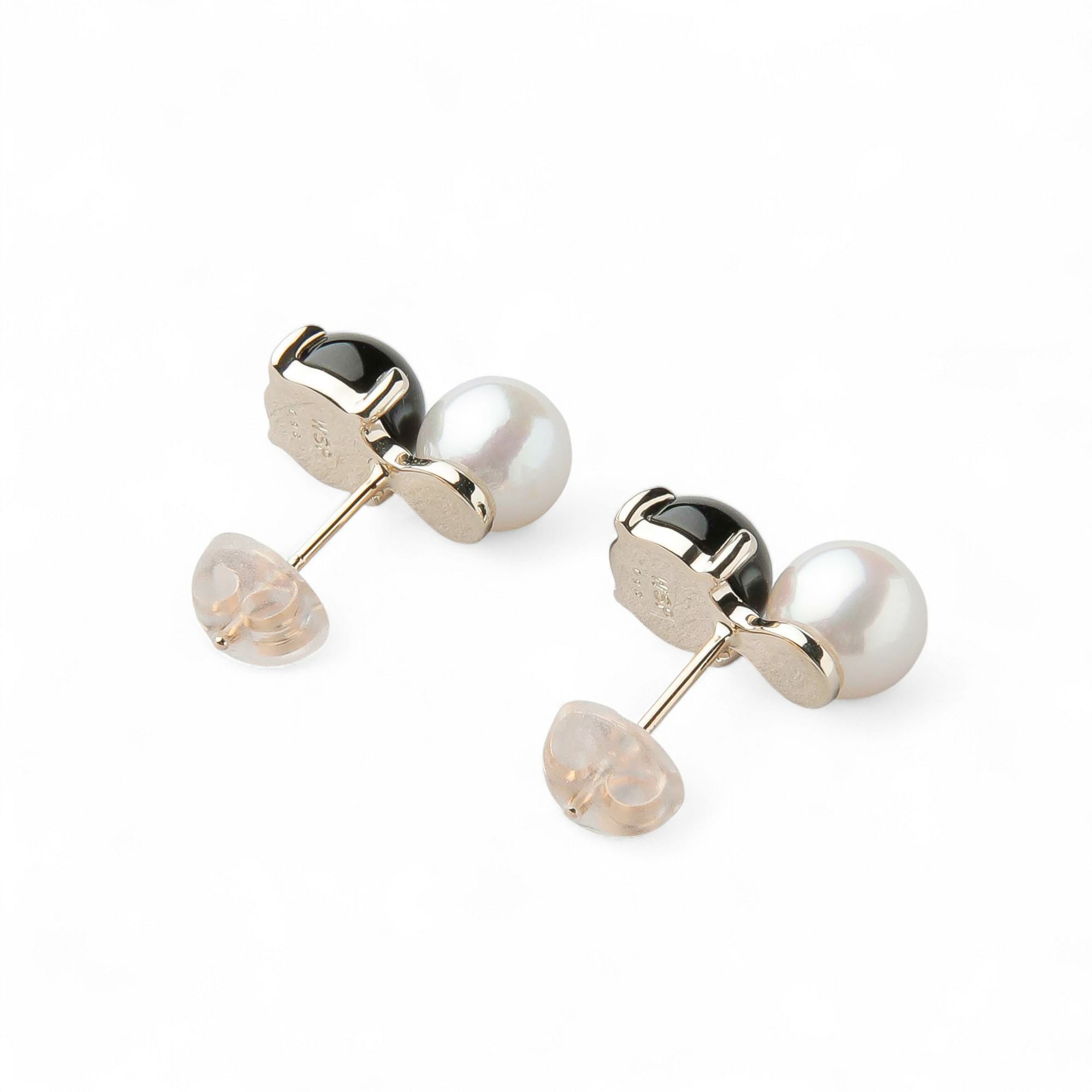 あこや真珠×オニキス ピアス5.5-6.0mm/6mmUP K10YG