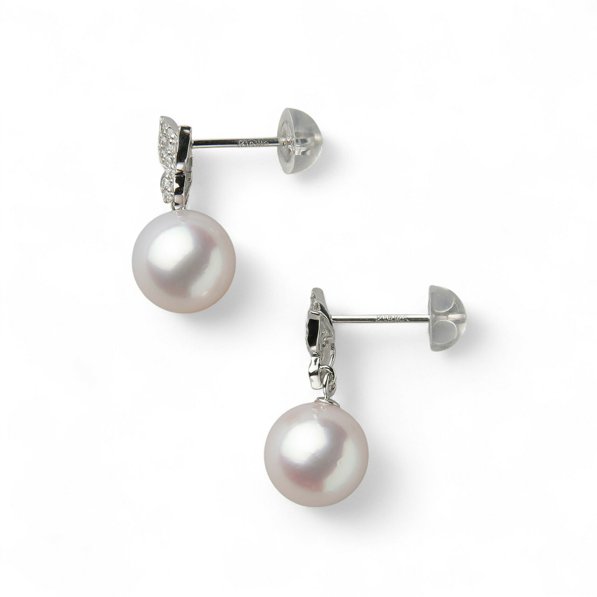  petit amie あこや真珠 蝶 ピアス　7.5-8.0mm K18WG