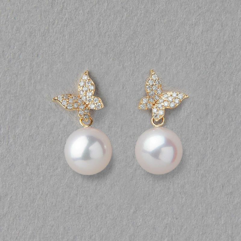 petit amie あこや真珠 蝶 ピアス　7.5-8.0mm K18YG