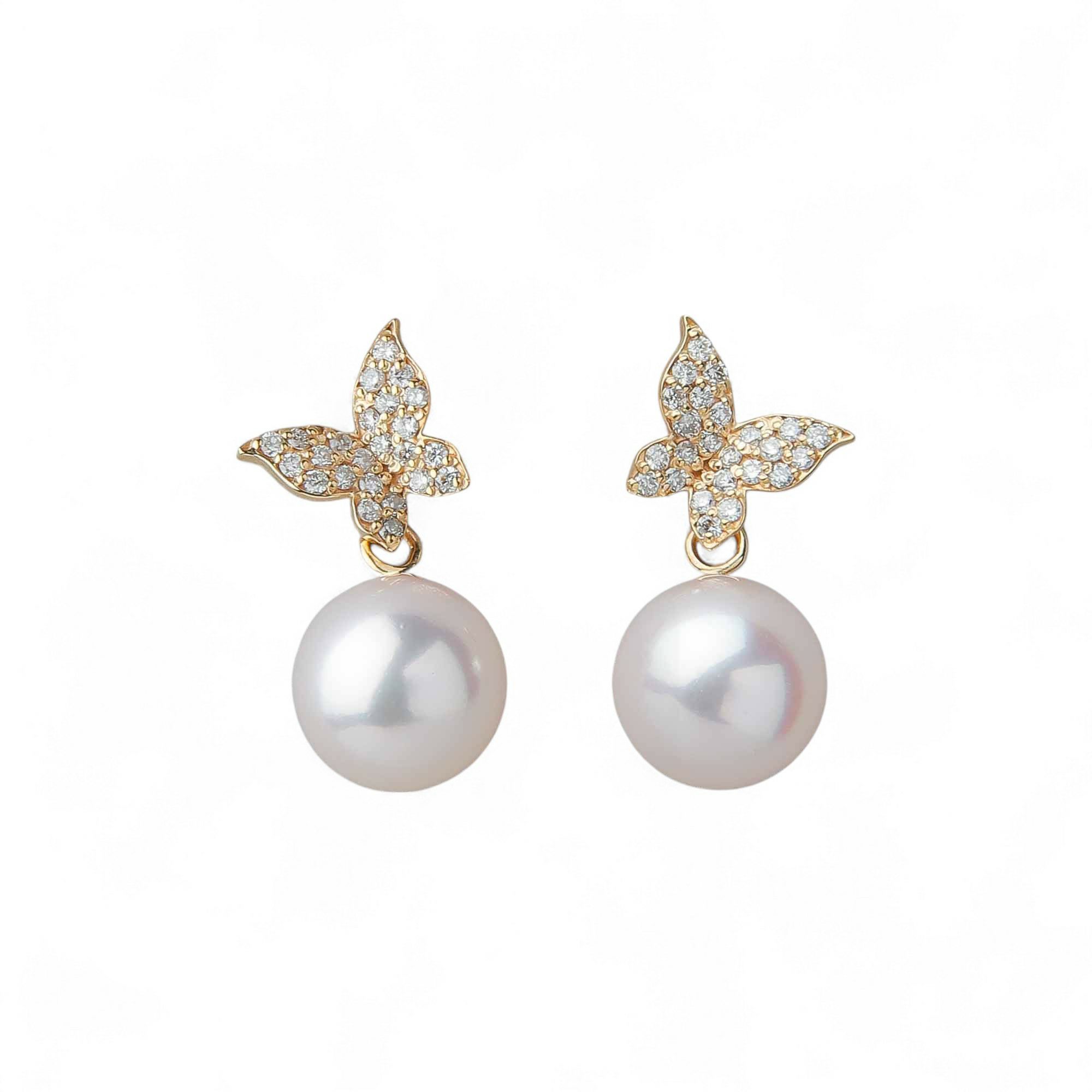 petit amie あこや真珠 蝶 ピアス　7.5-8.0mm K18YG