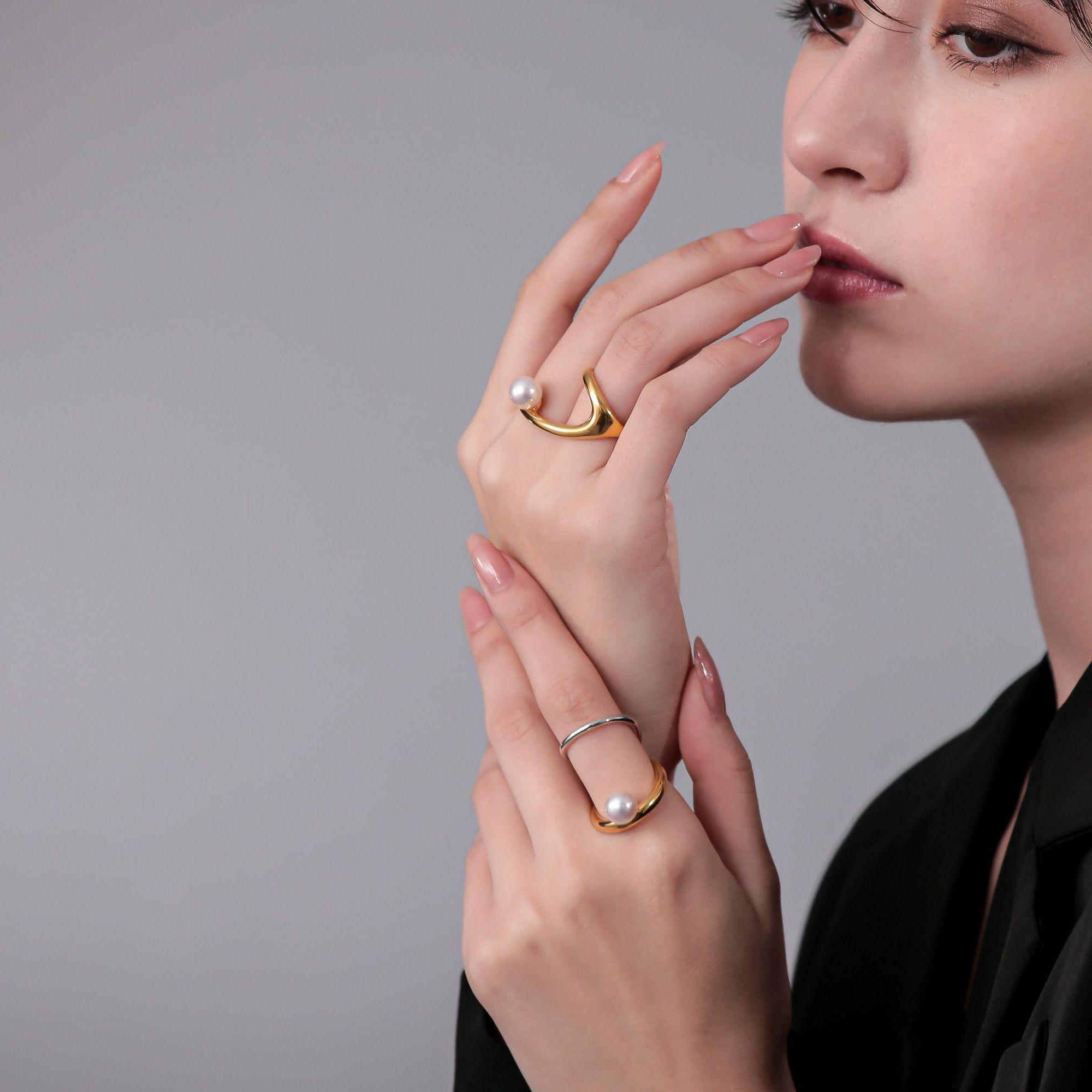  Supple あこや真珠 ダブルフィンガーリング　8.5-9.0mm SV925 GP