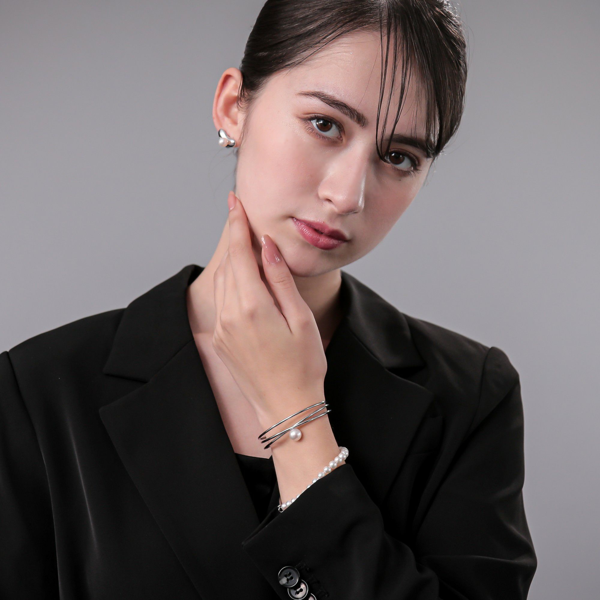 Supple あこや真珠 3連バングル　8.5-9.0mm SUS316L