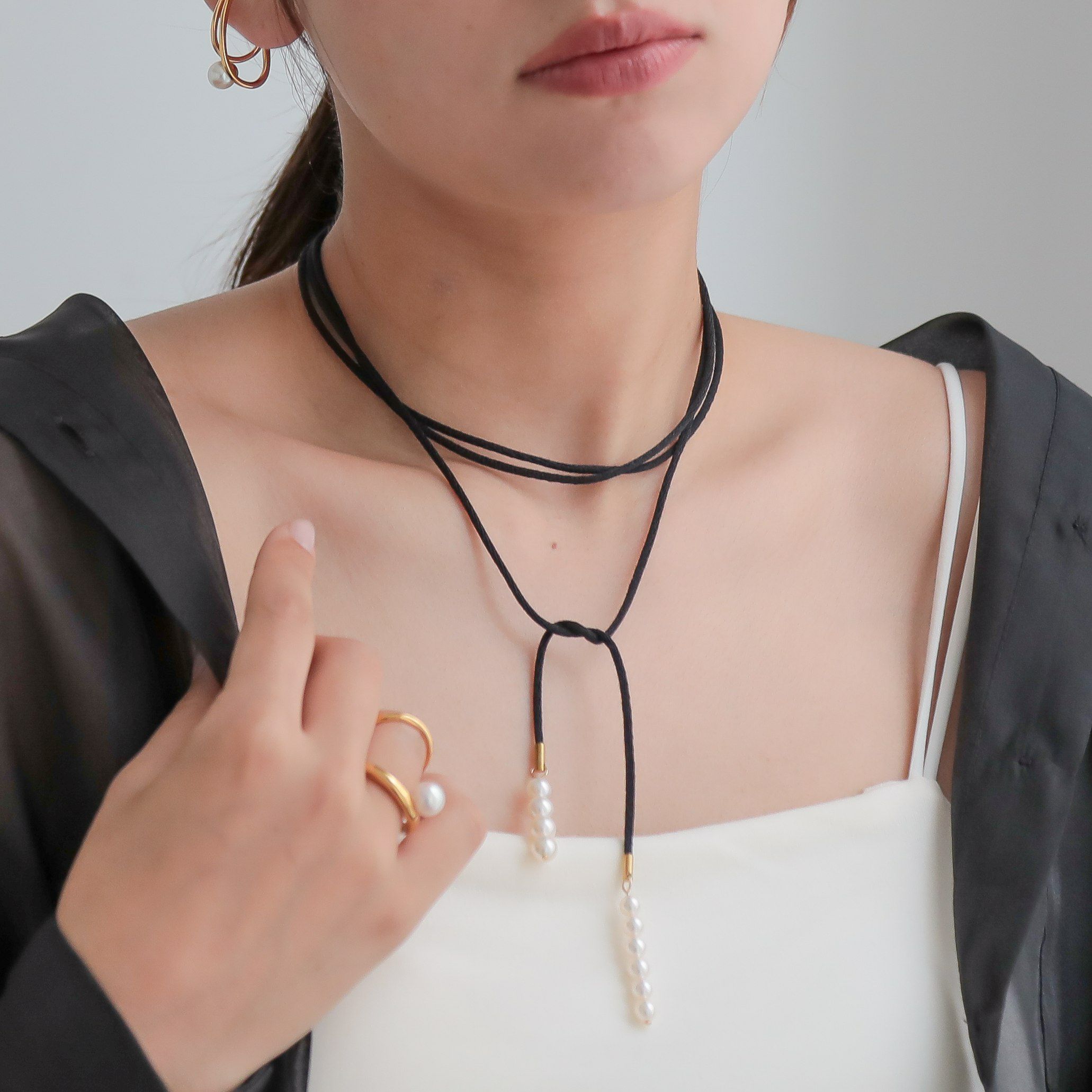 Supple あこや真珠 チョーカー　5.5-7.0mm コットンサテン