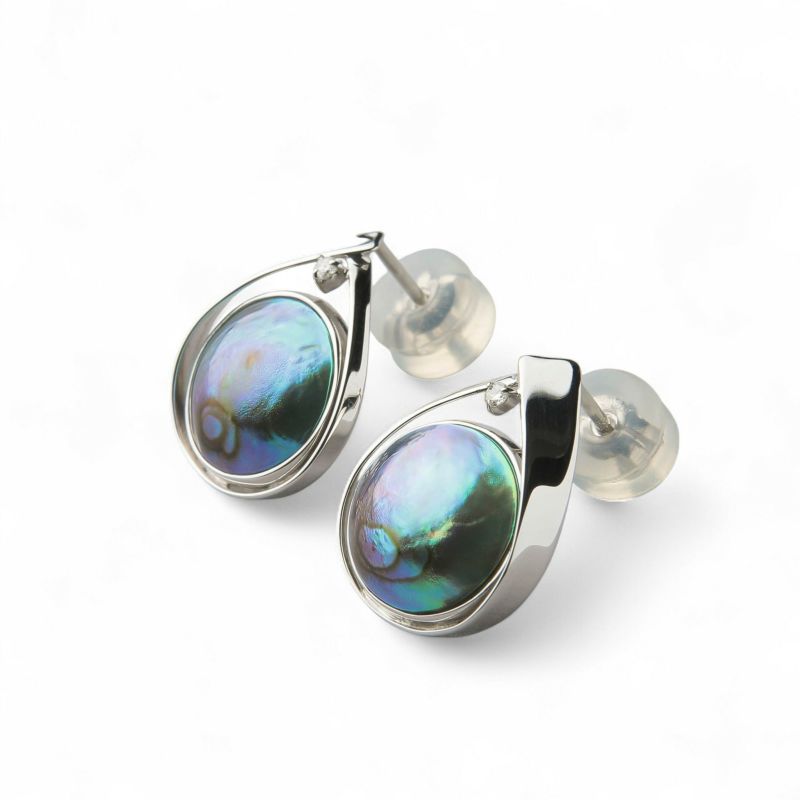 Abalone アワビ真珠 ピアス10mmUP K18YG RhP