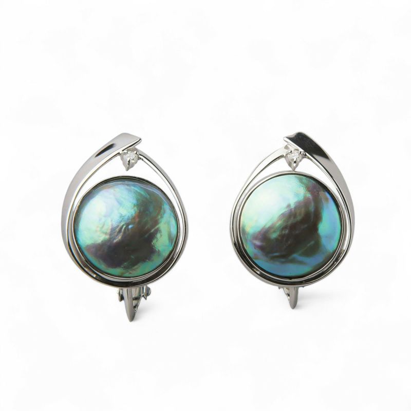 Abalone アワビ真珠 イヤリング　10mmUP K18YG RhP