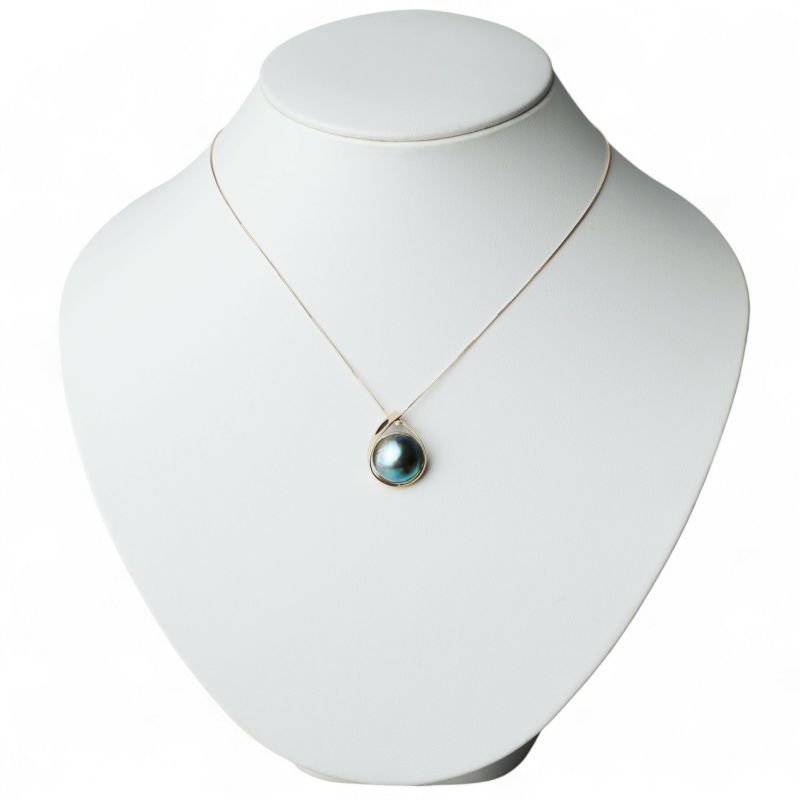 Abalone アワビ真珠 ペンダントトップ 14mmUP K18YG リボン