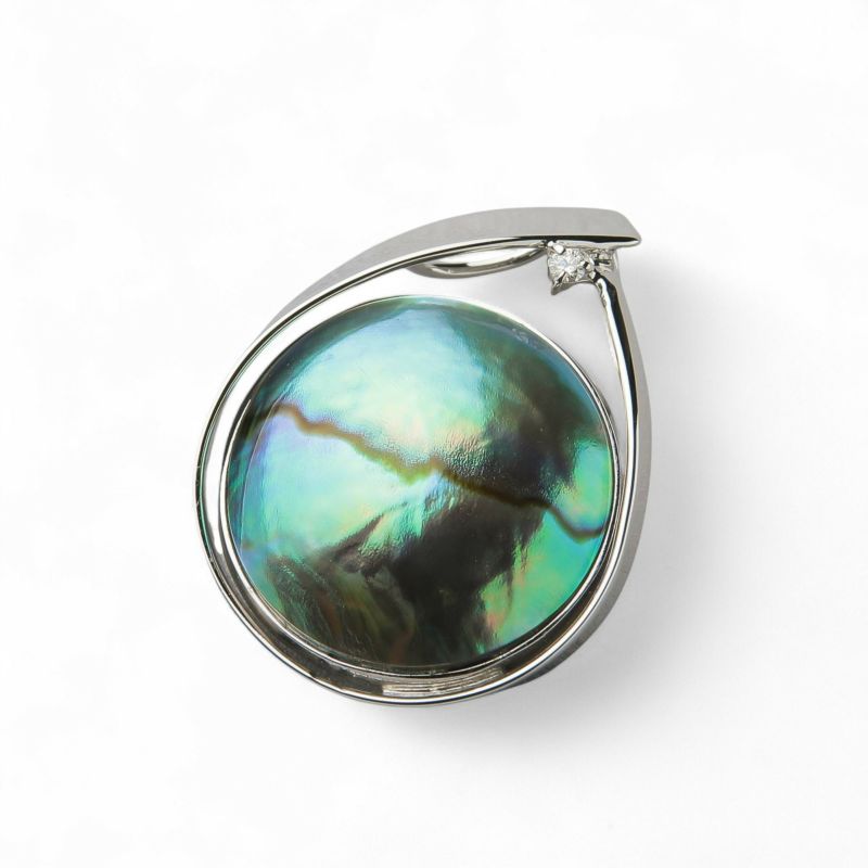 Abalone アワビ真珠 ペンダントトップ 14mmUP K18YG RfP リボン