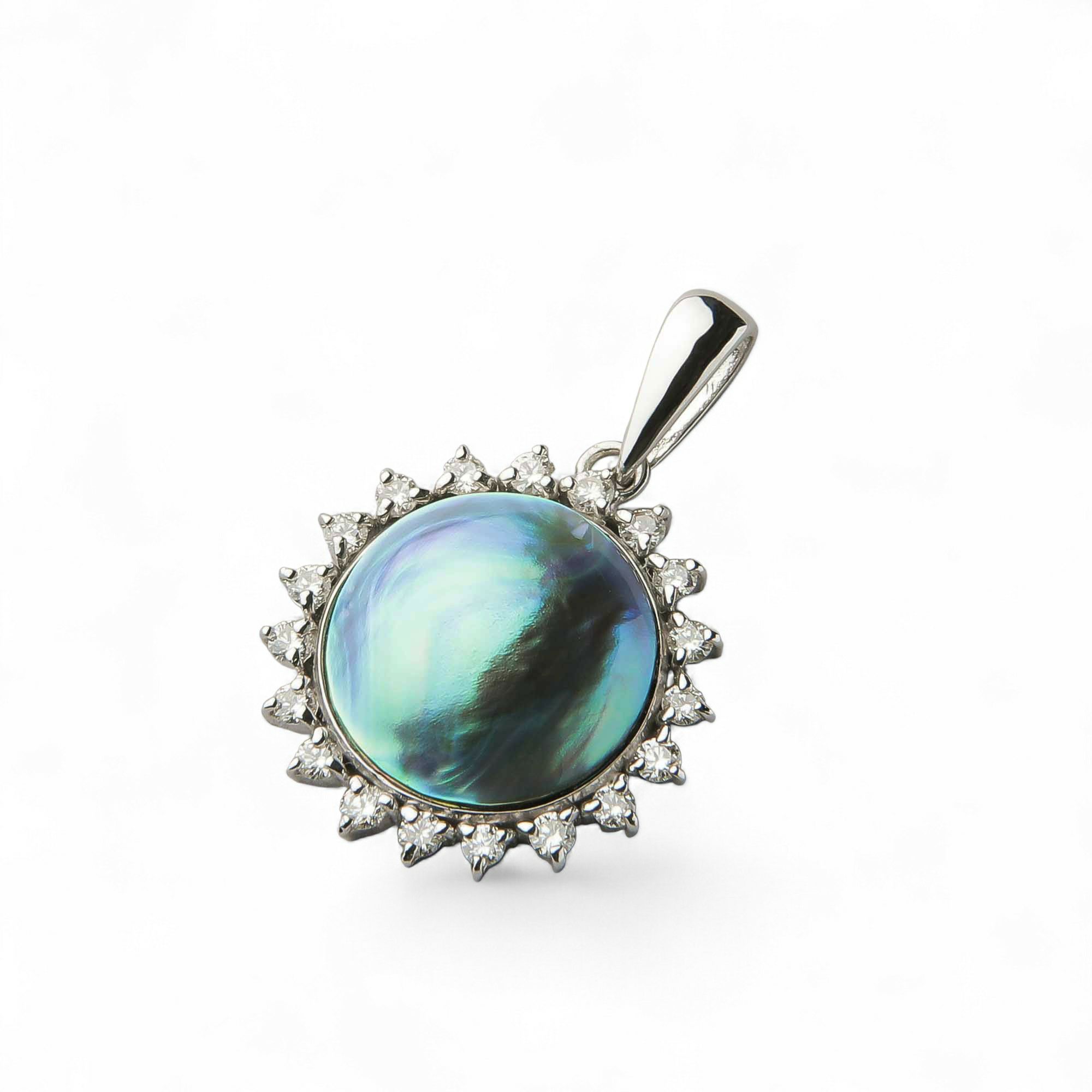 Abalone アワビ真珠 ペンダントトップ 10mmUP K18YG(ロジウム)