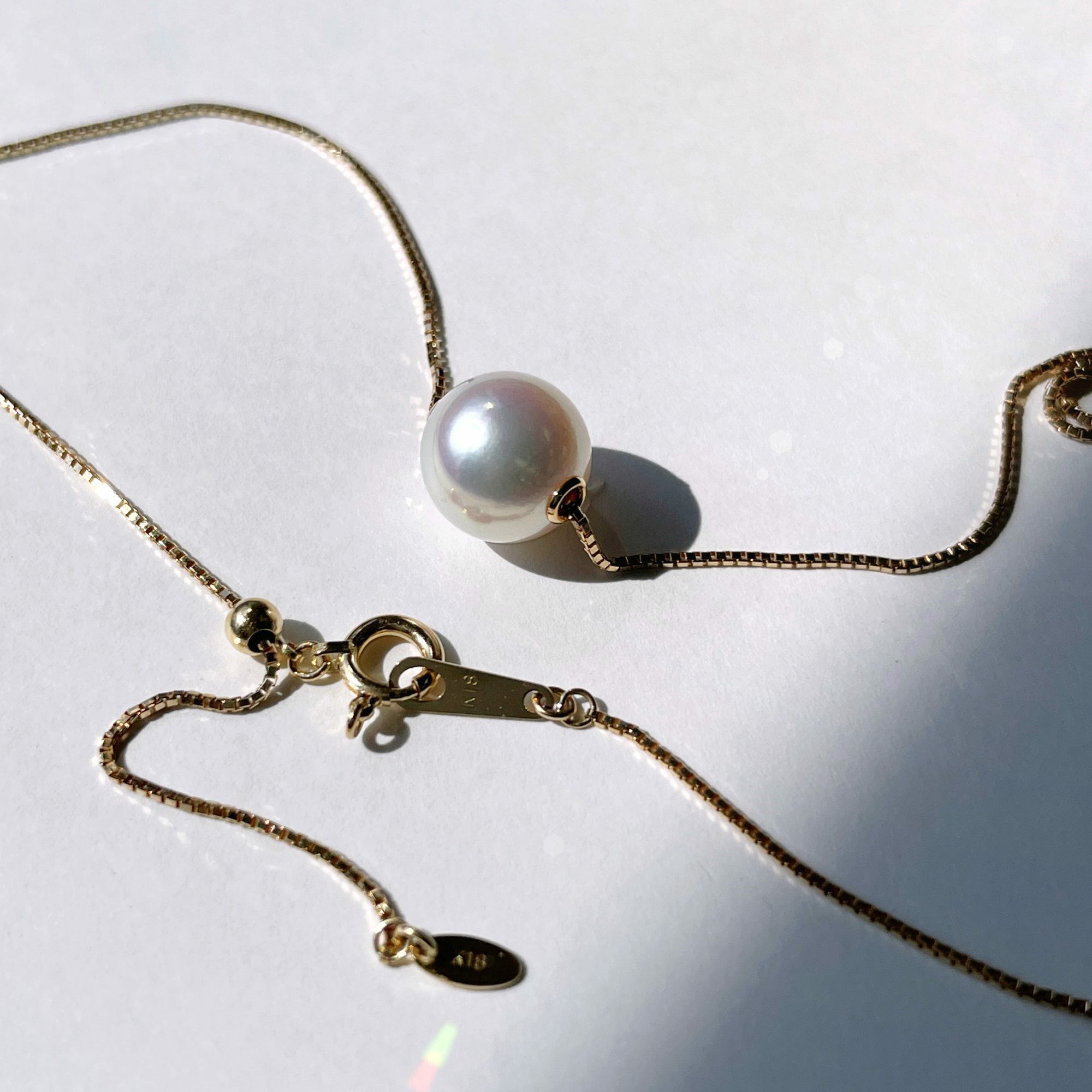 オーロラ花珠真珠 スルーペンダントネックレス 8.5-9.0mm K18YG -Premium-