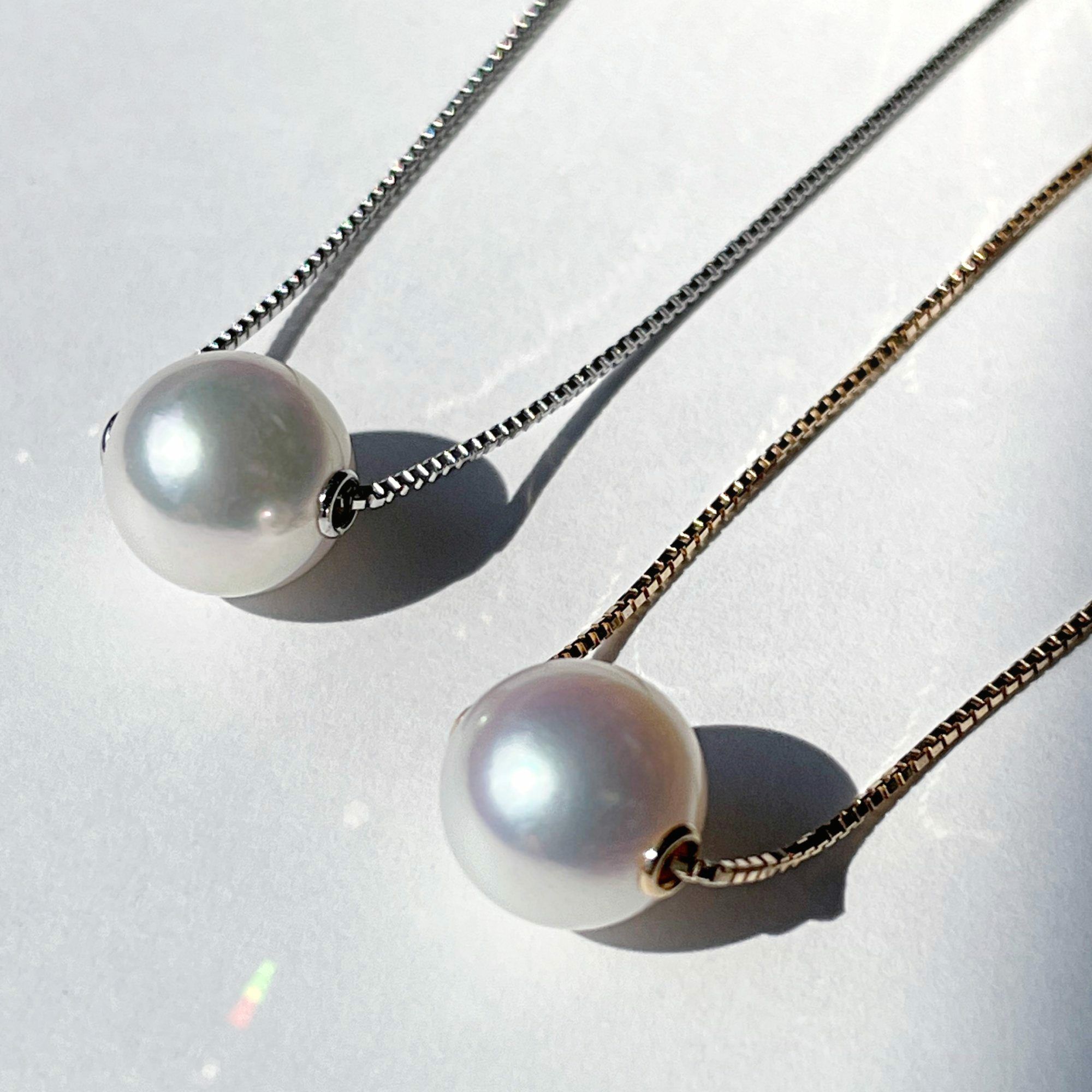 オーロラ花珠真珠 スルーペンダントネックレス 8.5-9.0mm K18YG -Premium-