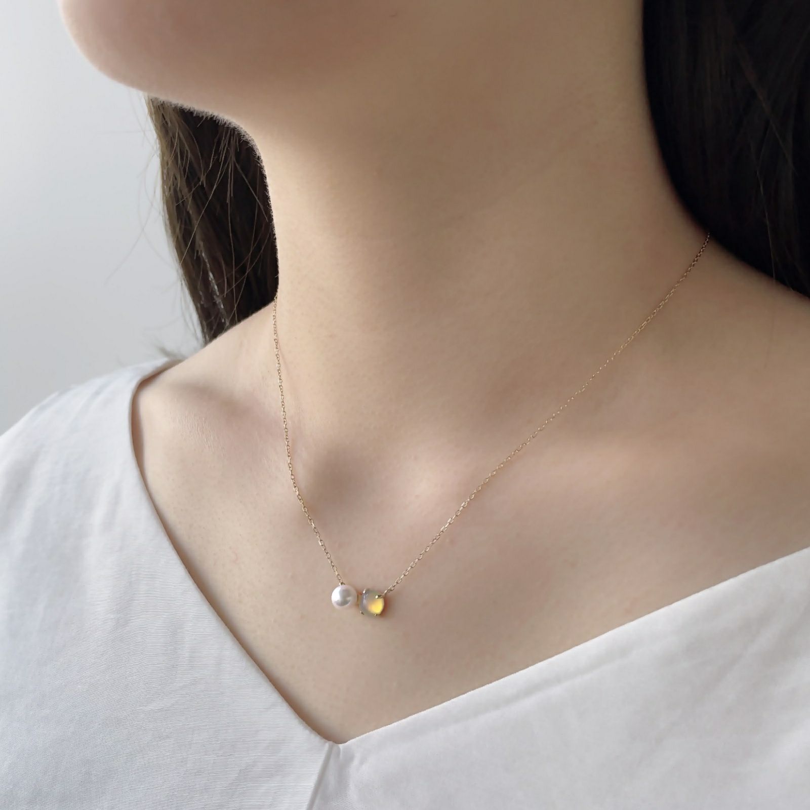 あこや真珠×オパール ペンダント　5.5-6.0mm/6mmUP K10YG