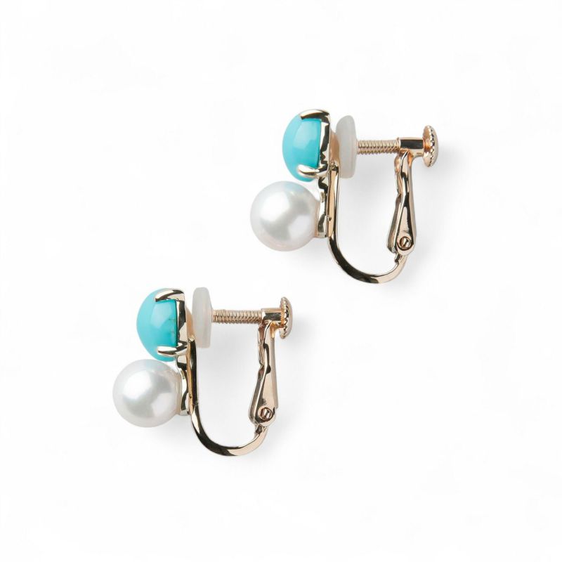 あこや真珠×ターコイズ イヤリング　5.5-6.0mm/6mmUP K10YG