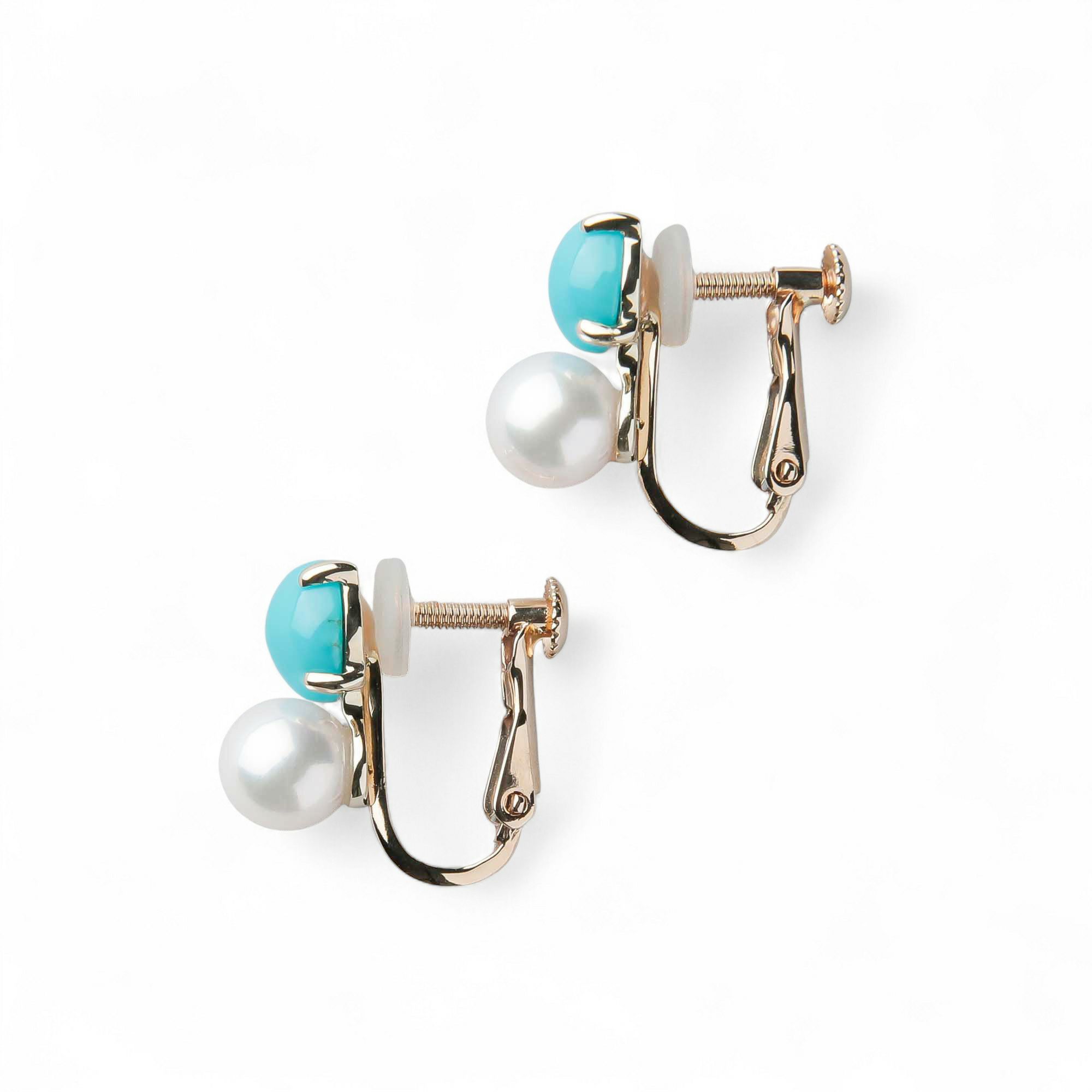 あこや真珠×ターコイズ イヤリング　5.5-6.0mm/6mmUP K10YG