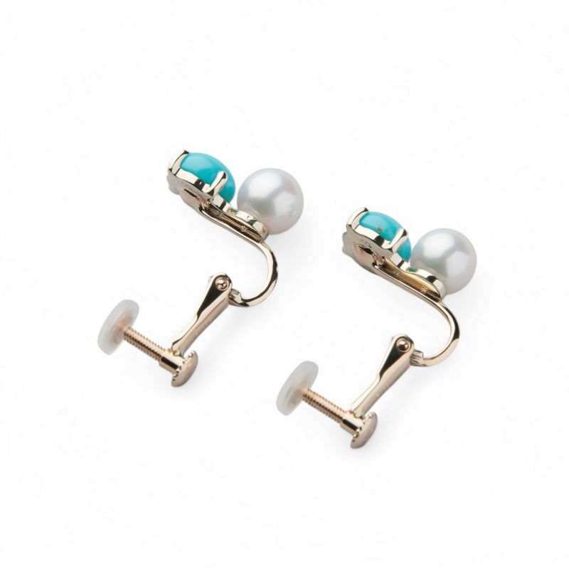 あこや真珠×ターコイズ イヤリング　5.5-6.0mm/6mmUP K10YG