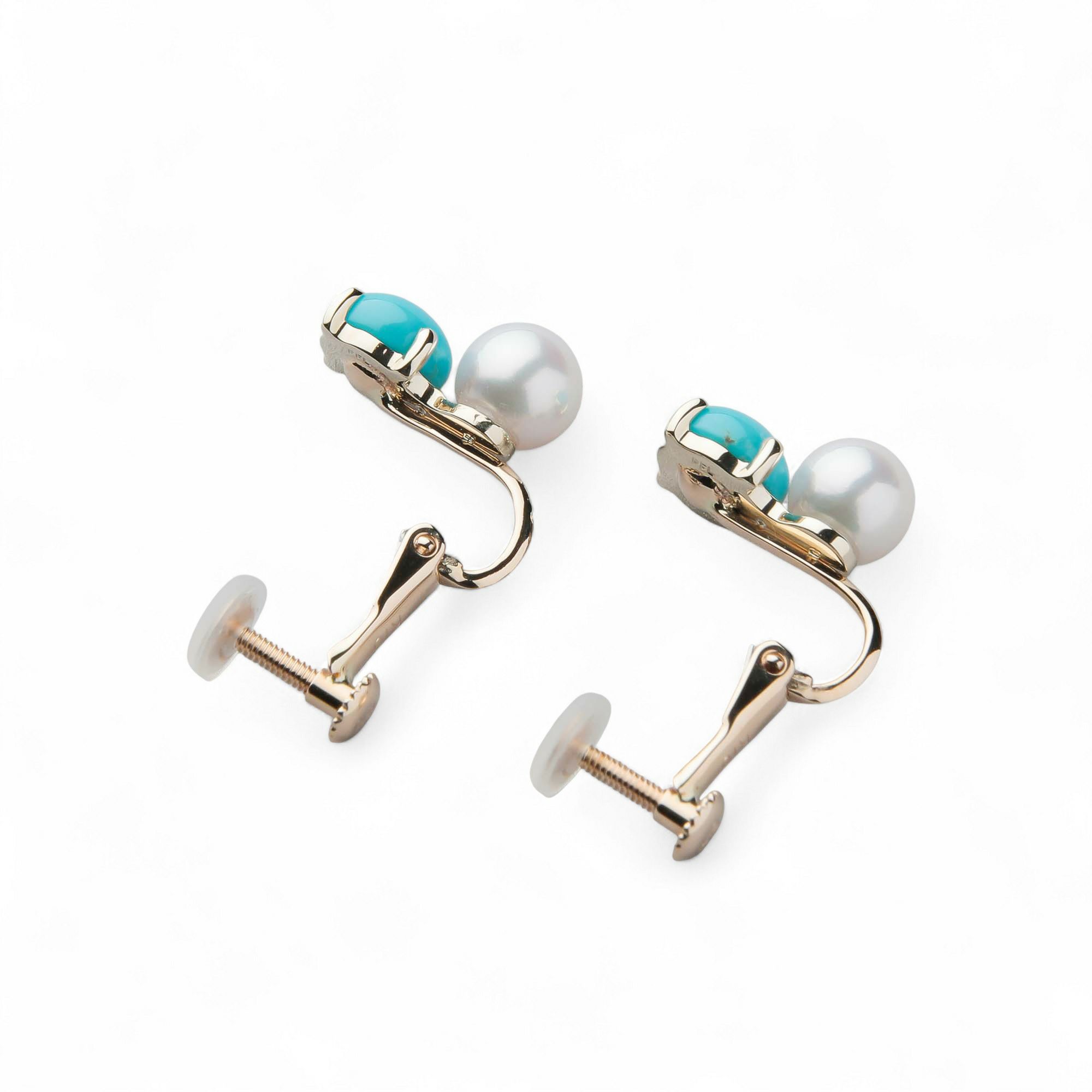 あこや真珠×ターコイズ イヤリング　5.5-6.0mm/6mmUP K10YG