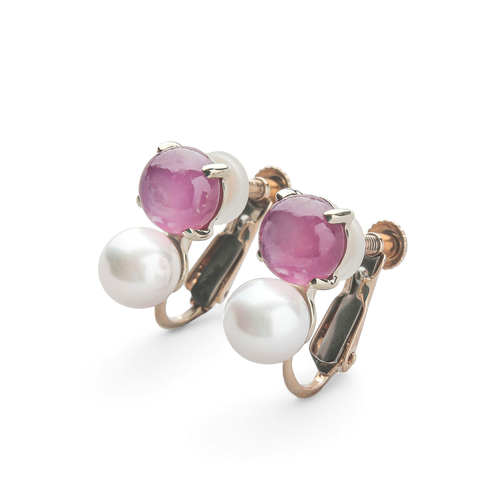 あこや真珠×スタールビー イヤリング　5.5-6.0/6mmUP K10YG