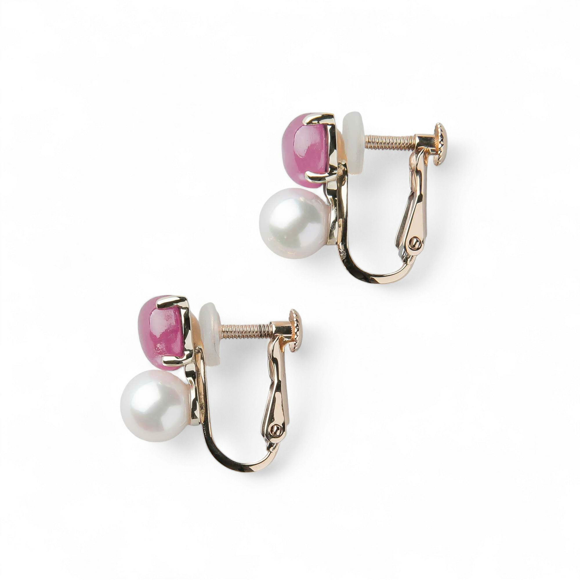 あこや真珠×スタールビー イヤリング　5.5-6.0/6mmUP K10YG