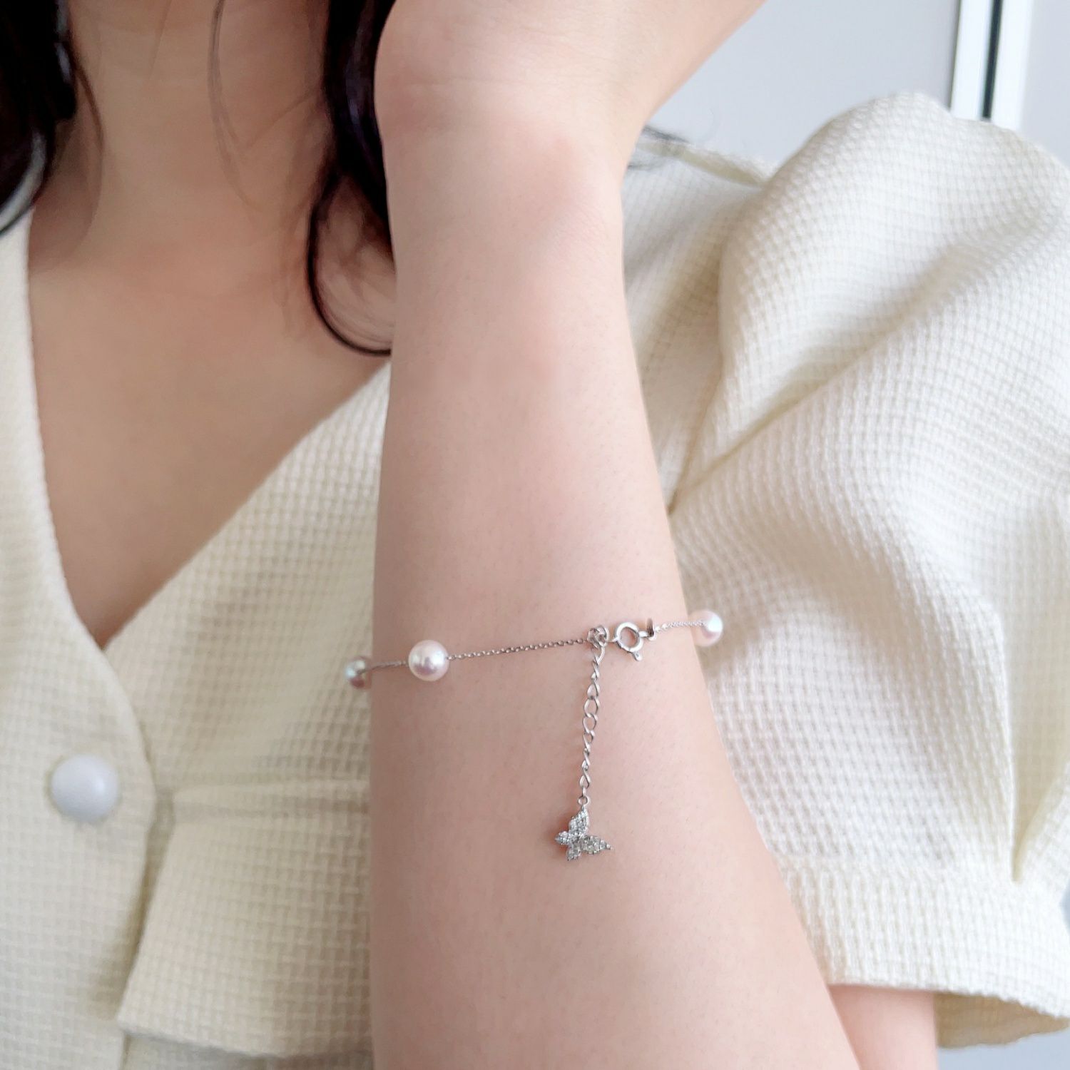 petit amie あこや真珠 ステーションブレスレット 6.0-6.5mm K18WG