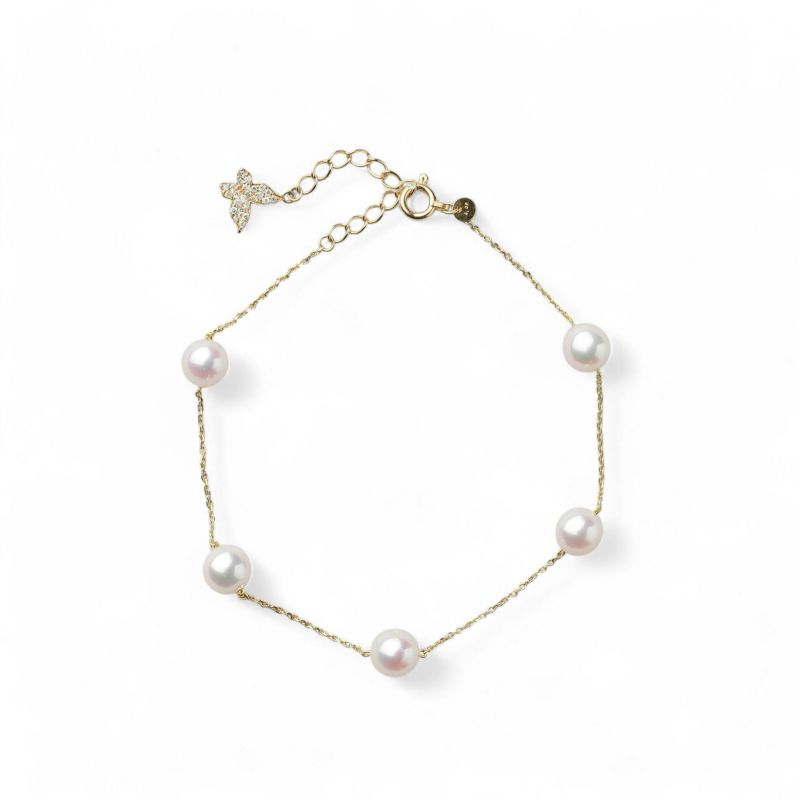 petit amie あこや真珠 ステーションブレスレット 6.0-6.5mm K18YG