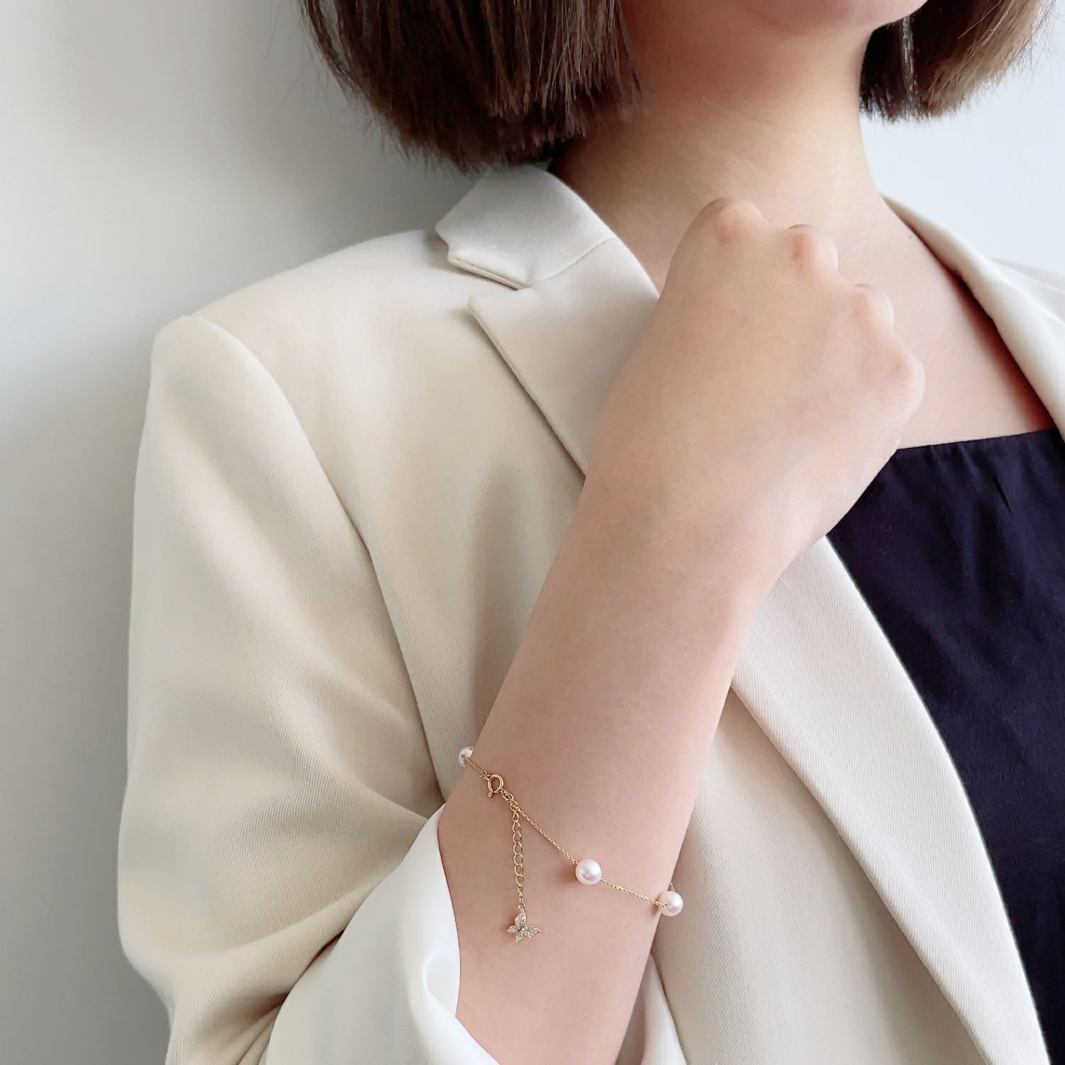 petit amie あこや真珠 ステーションブレスレット 6.0-6.5mm K18YG