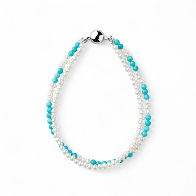 淡水真珠×ターコイズ ブレスレット　2.5-3.0mmUP