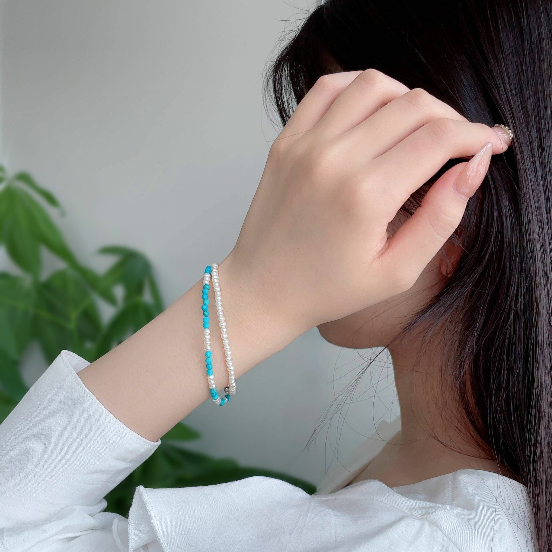 淡水真珠×ターコイズ ブレスレット　2.5-3.0mmUP