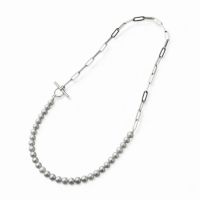淡水真珠 ハーフチェーンネックレス　グレー 6.5-7.5mm SUS316L