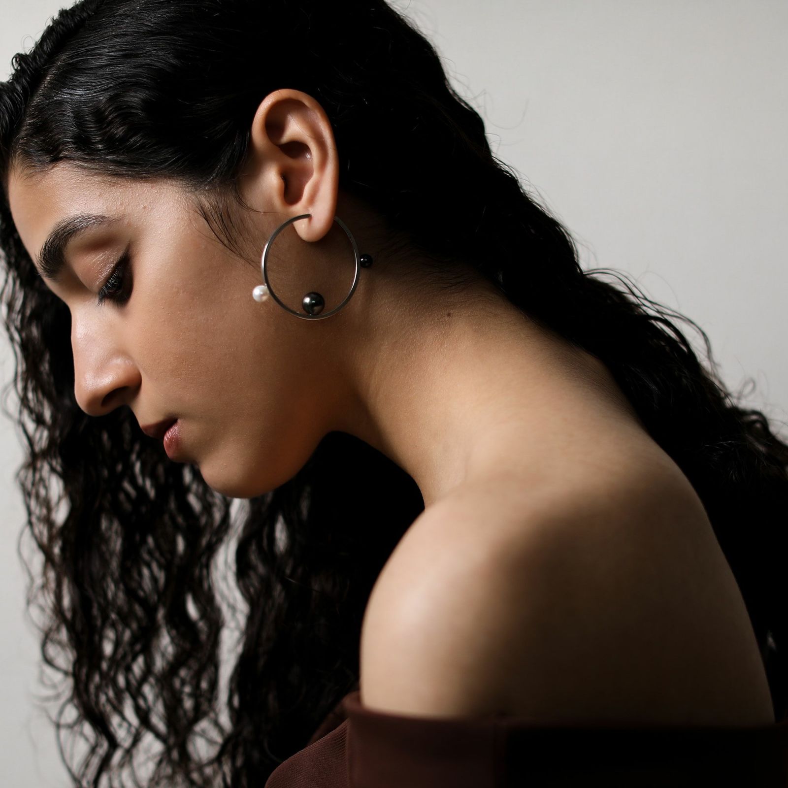 マルレナ ミラージュピアス タヒチ黒蝶真珠/あこや真珠　6-11mm SV925/K14WG