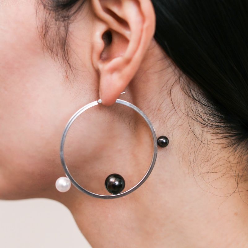 マルレナ ミラージュピアス タヒチ黒蝶真珠/あこや真珠　6-11mm SV925/K14WG