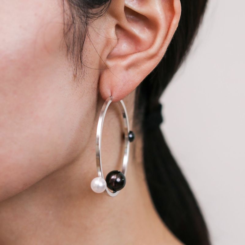 マルレナ ミラージュピアス タヒチ黒蝶真珠/あこや真珠　6-11mm SV925/K14WG